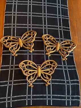 Decorative 3 pc set vintage Butterfly Wall Accent Art Syroco made in USA Homco